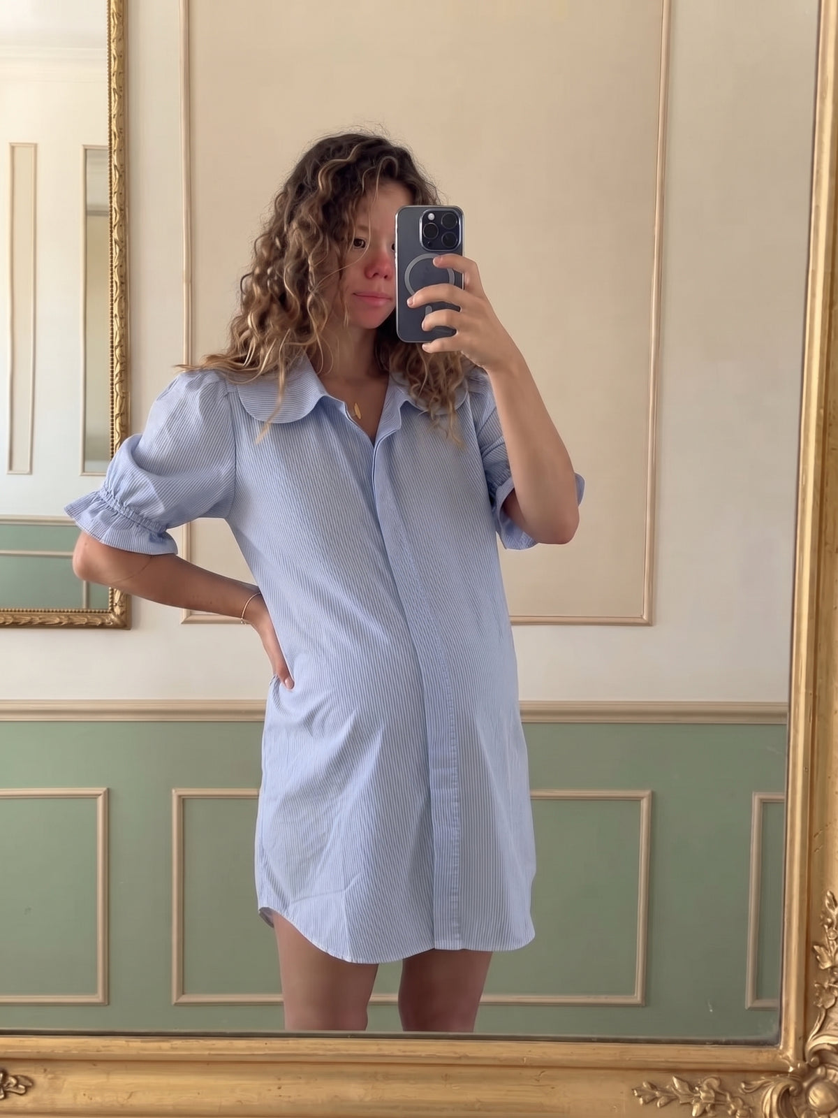 Camisón Maternal Isabel Rayas Azúl